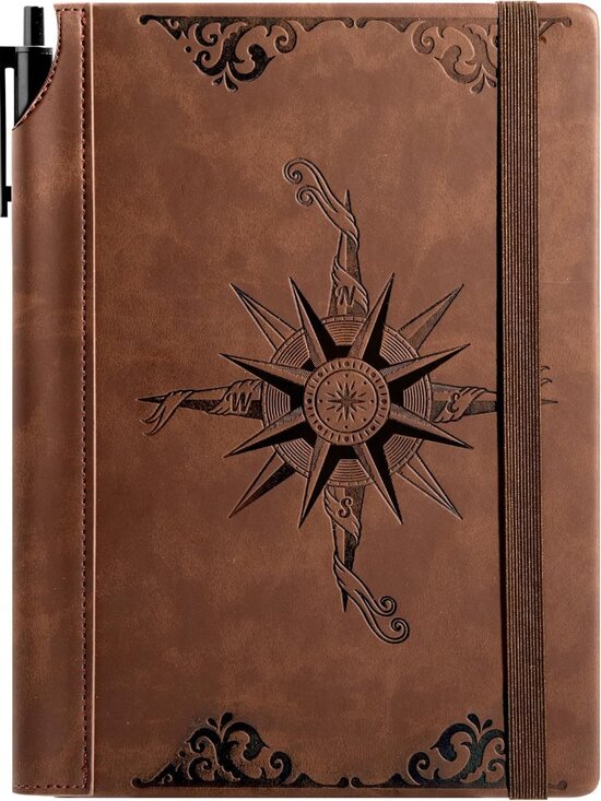 Other - Compass Leather Journal for Men Women, A5 Lined Notebook Writing Gift